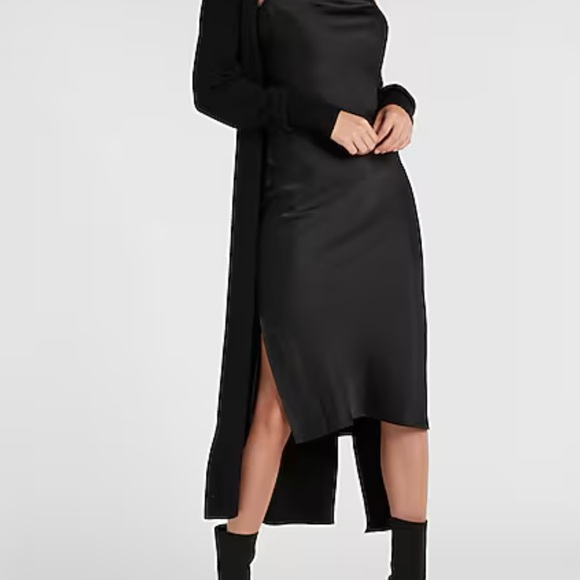 Express satin black cowl neck whimsy goth midi dress medium - Picture 2 of 8